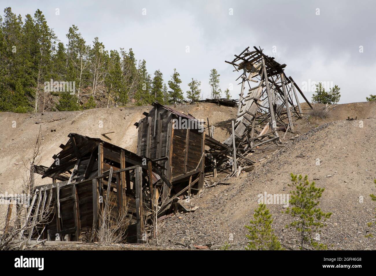 Remains of mining operation at Neihart, MT. Stock Photo