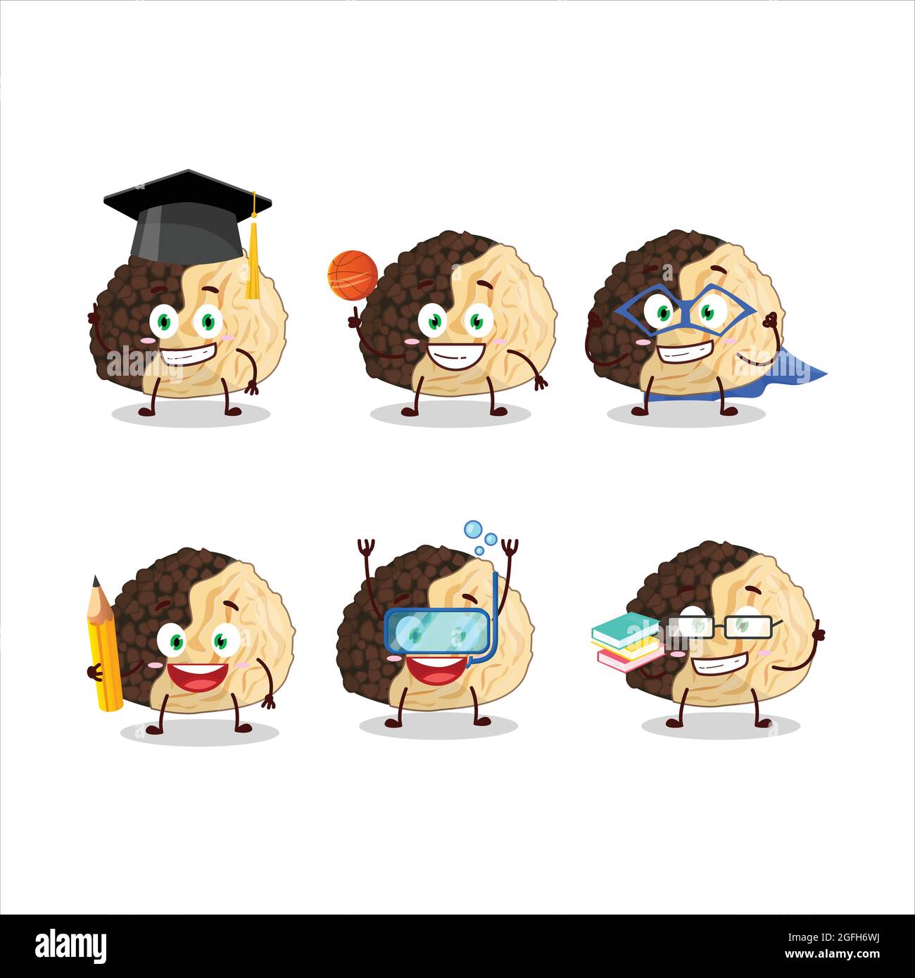 School student of truffle cartoon character with various expressions