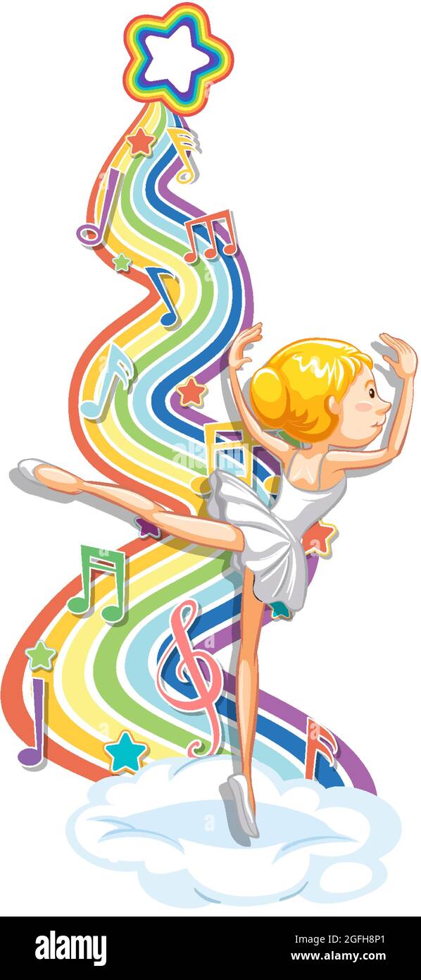 Ballerina with melody symbols on rainbow wave illustration Stock Vector ...