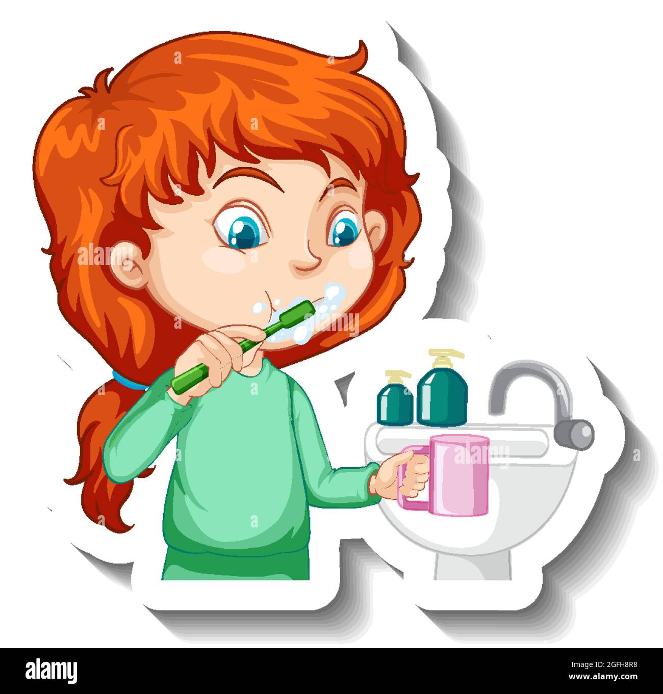 A girl brushing teeth cartoon character sticker illustration Stock Vector Image & Art - Alamy A girl brushing teeth cartoon character sticker illustration Stock Vector Image & Art - Alamy