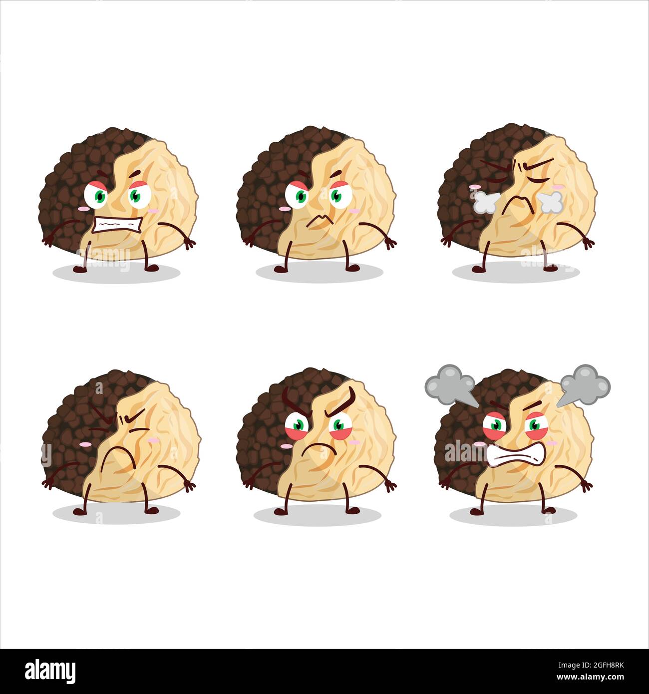 Truffle cartoon character with various angry expressions. Vector