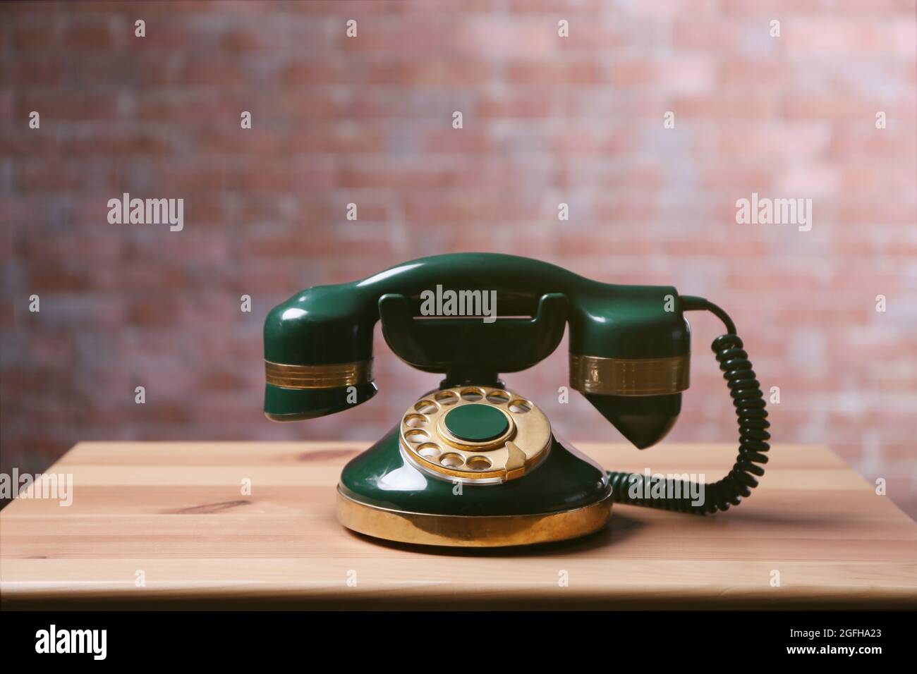 Old telephone on the table in room Stock Photo Alamy