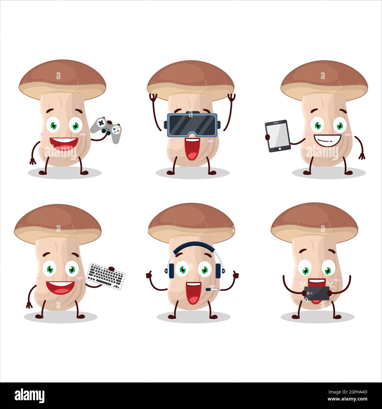Brown cap boletus cartoon character are playing games with various cute  emoticons. Vector illustration Stock Vector Image & Art - Alamy