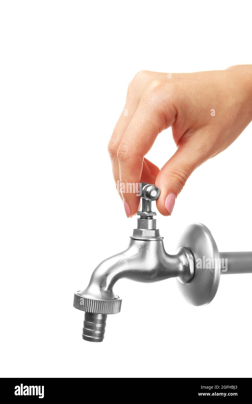 Broken tap isolated on white. Water saving concept Stock Photo Alamy