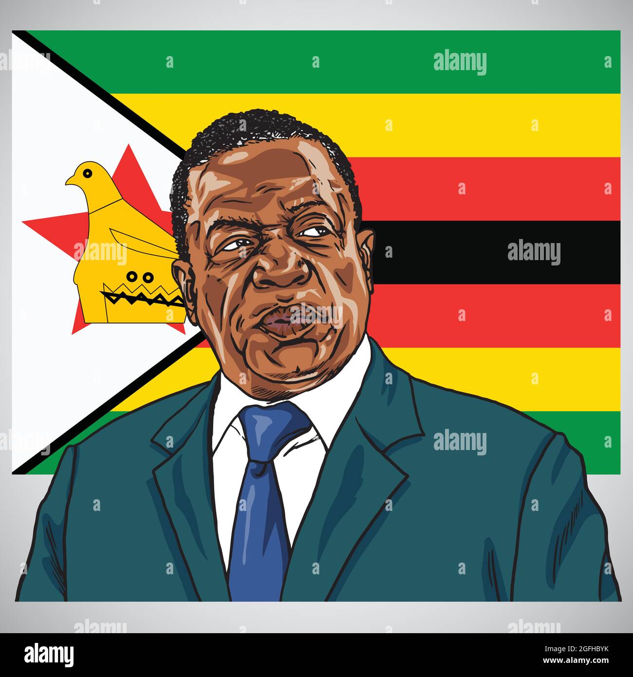 Emmerson Mnangagwa the President of Zimbabwe with Flag of Zimbabwe 