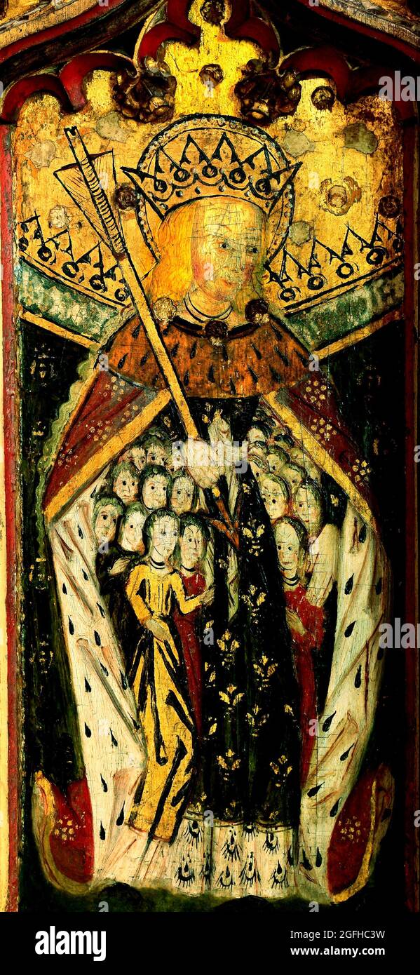 Eye, Suffolk, St. Ursula and 11,000 Virgins, medieval rood screen, painting, paintings, screens, England Stock Photo