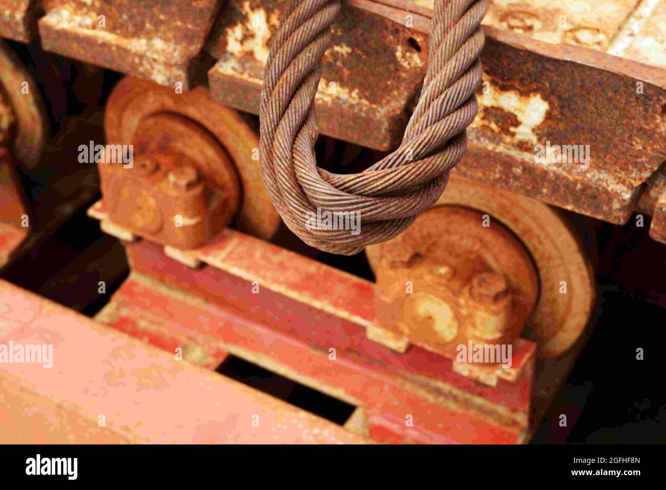 Abstract close up detail of old, worn rusty, used metal objects related to machinery, transportation,  construction, building. Communicates durability Stock Photo
