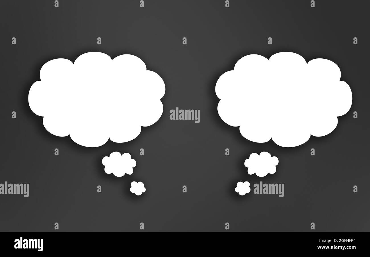 Two bubble Speech on grey background. 2 White Thoughts bubbles On Gray. Stock Photo