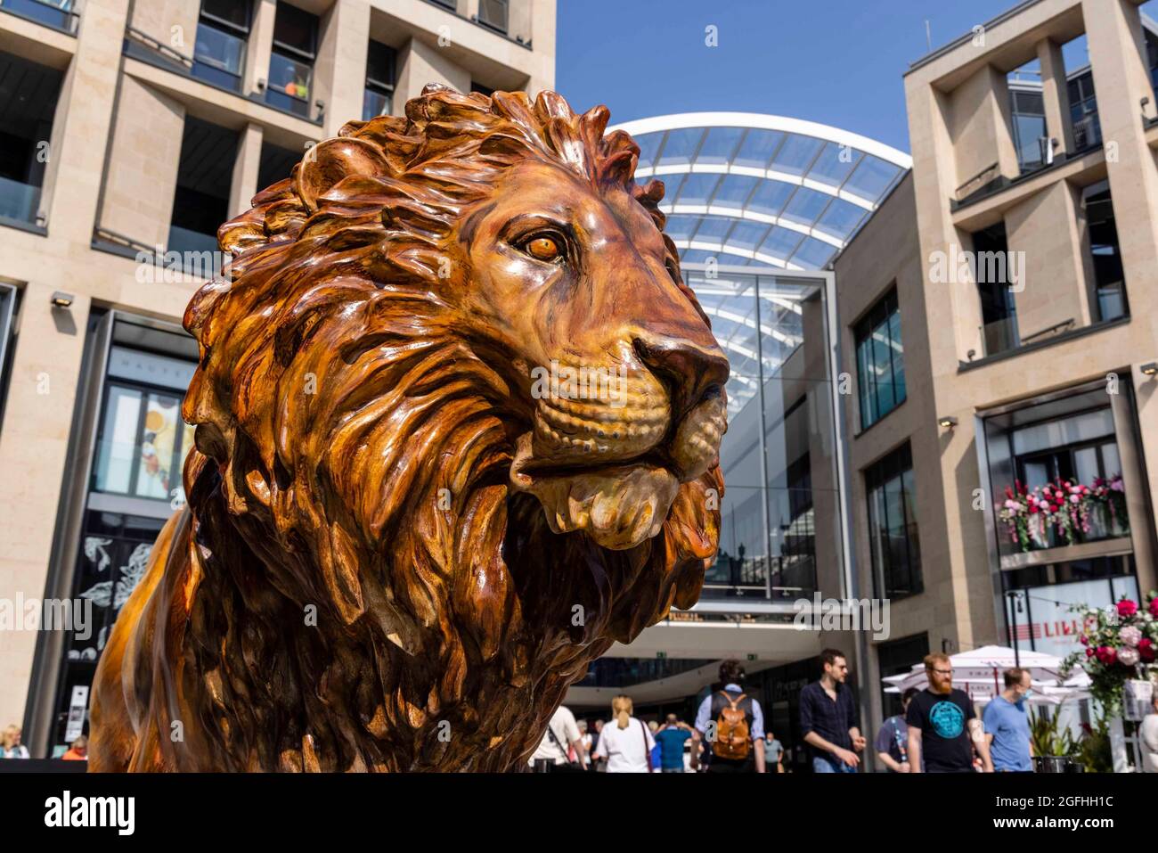 Edinburgh, United Kingdom. 25 August, 2021 Pictured: Lion Drawing, a design by Adrian Wiszniewski, sits outside the St James Quarter in Edinburgh. 47 life-sized lion sculptures, designed and made by some of the planet’s foremost artists, musicians and sportspeople, are roaming streets around the world to highlight the threats currently faced by ‘the King of Beasts’. Credit: Rich Dyson/Alamy Live News Stock Photo