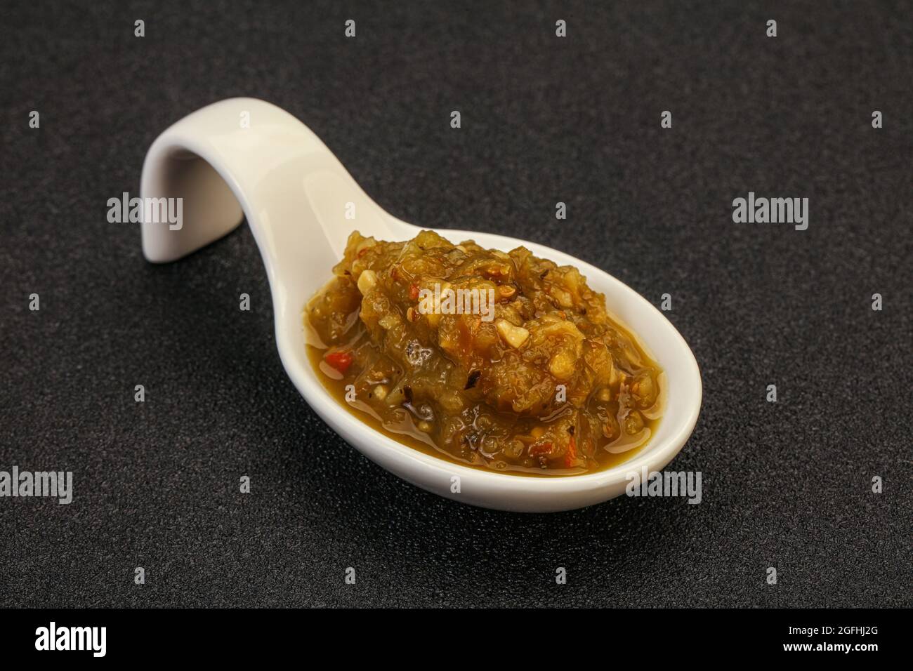 Green spicy sauce with pepper in the bowl Stock Photo Alamy