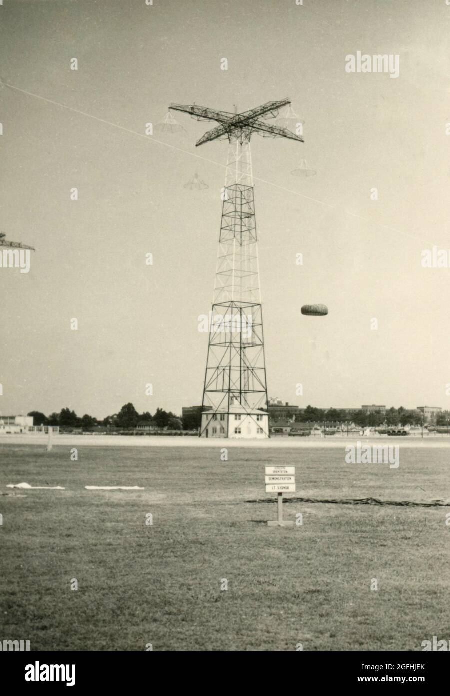 Excercise from the launch towers for parachuting course, Fort Benning