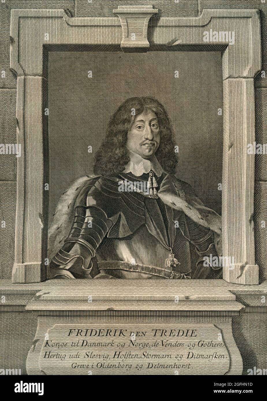 Portrait of King Frederick III of Denmark, print, 1700s Stock Photo