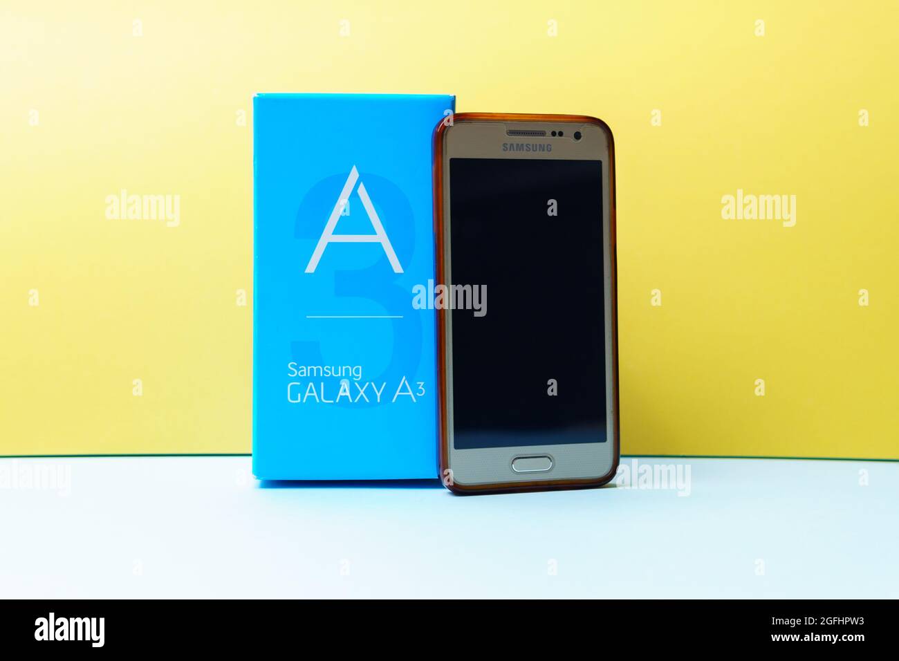 Tyumen, Russia-August 24, 2021: Samsung Galaxy A3 smartphone. Samsung Group is a South Korean Stock Photo