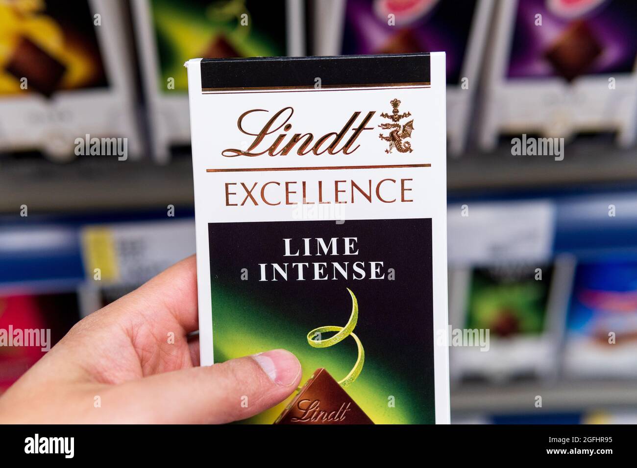 Tyumen, Russia-june 08, 2021: Lindt chocolate shop in shopping center. With  lime flavor Stock Photo - Alamy