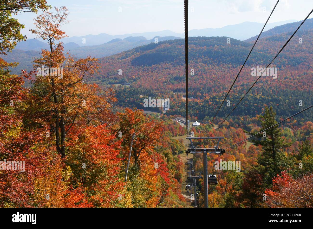 Fall color over the mountains from the Whiteface gondola (cable car) in