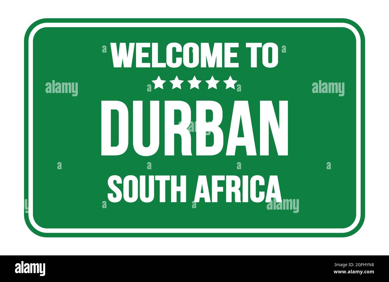 WELCOME TO DURBAN - SOUTH AFRICA, on green rectangle street sign stamp Stock Photo