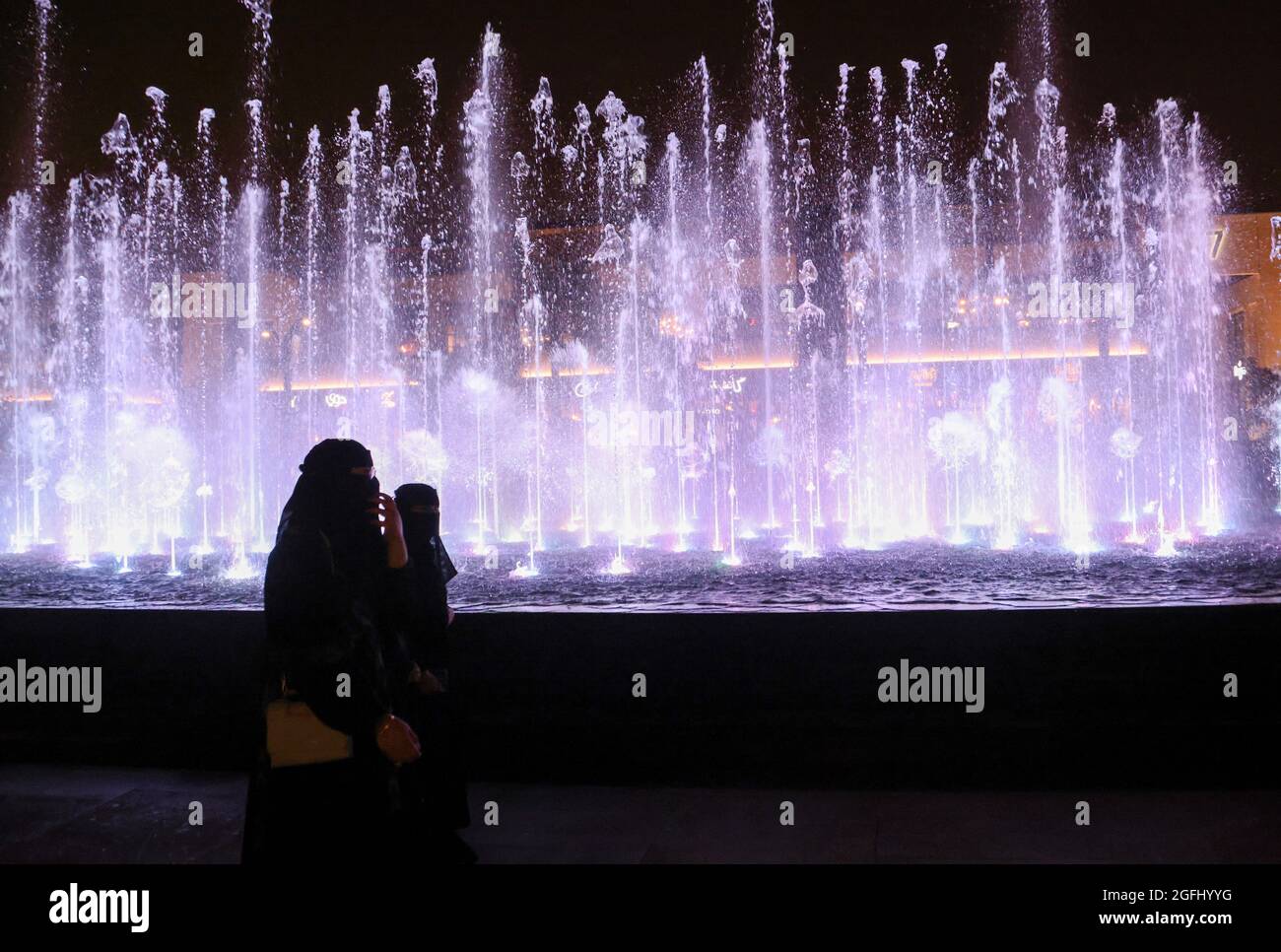 Saudi Women Walk By A Water Fountain At The Zone Restaurant Complex In Riyadh Saudi Arabia August 25 2021 Picture Taken August 25 2021 Reuters Ahmed Yosri Stock Photo Alamy