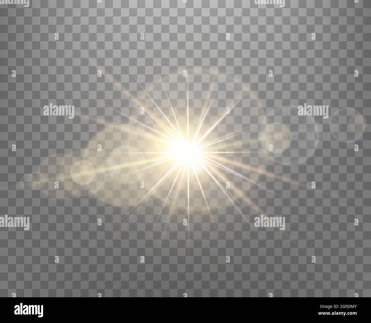 Sunlight lens flare, sun flash with rays and spotlight. Gold glowing ...