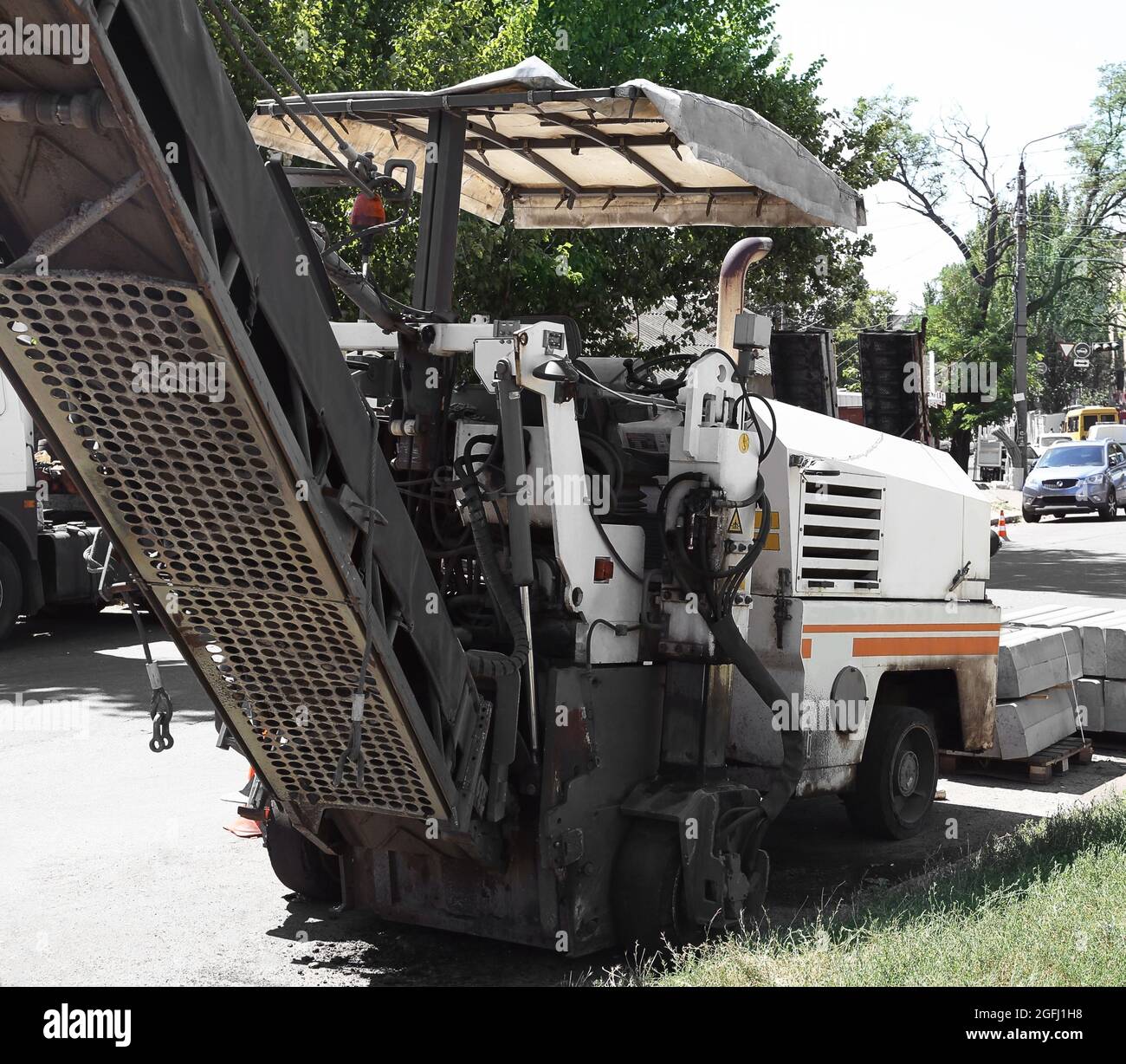 Road milling machine on city street Stock Photo Alamy
