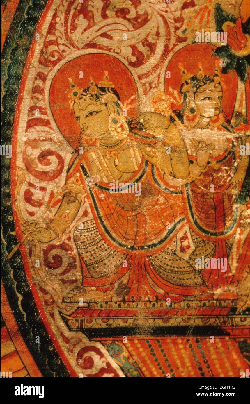 Nepal: Chandra Mandala circa.1425 A.D. Left Consort. On Cotton. Stock Photo