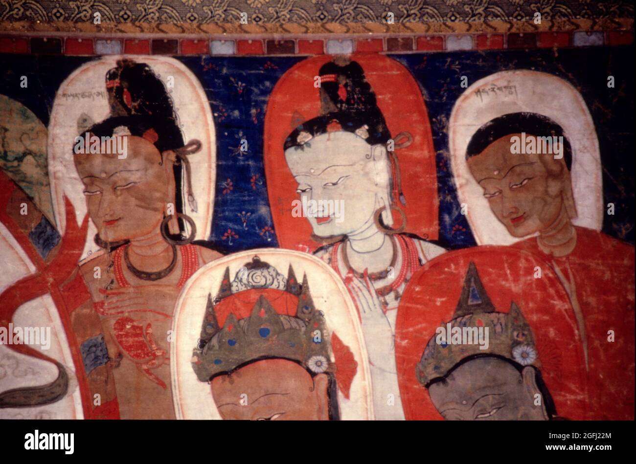 Tibet: Central Tibet, Kadampa Monastery Buddha Amitayus Late 12th. Century. Upper Right Figures. Stock Photo