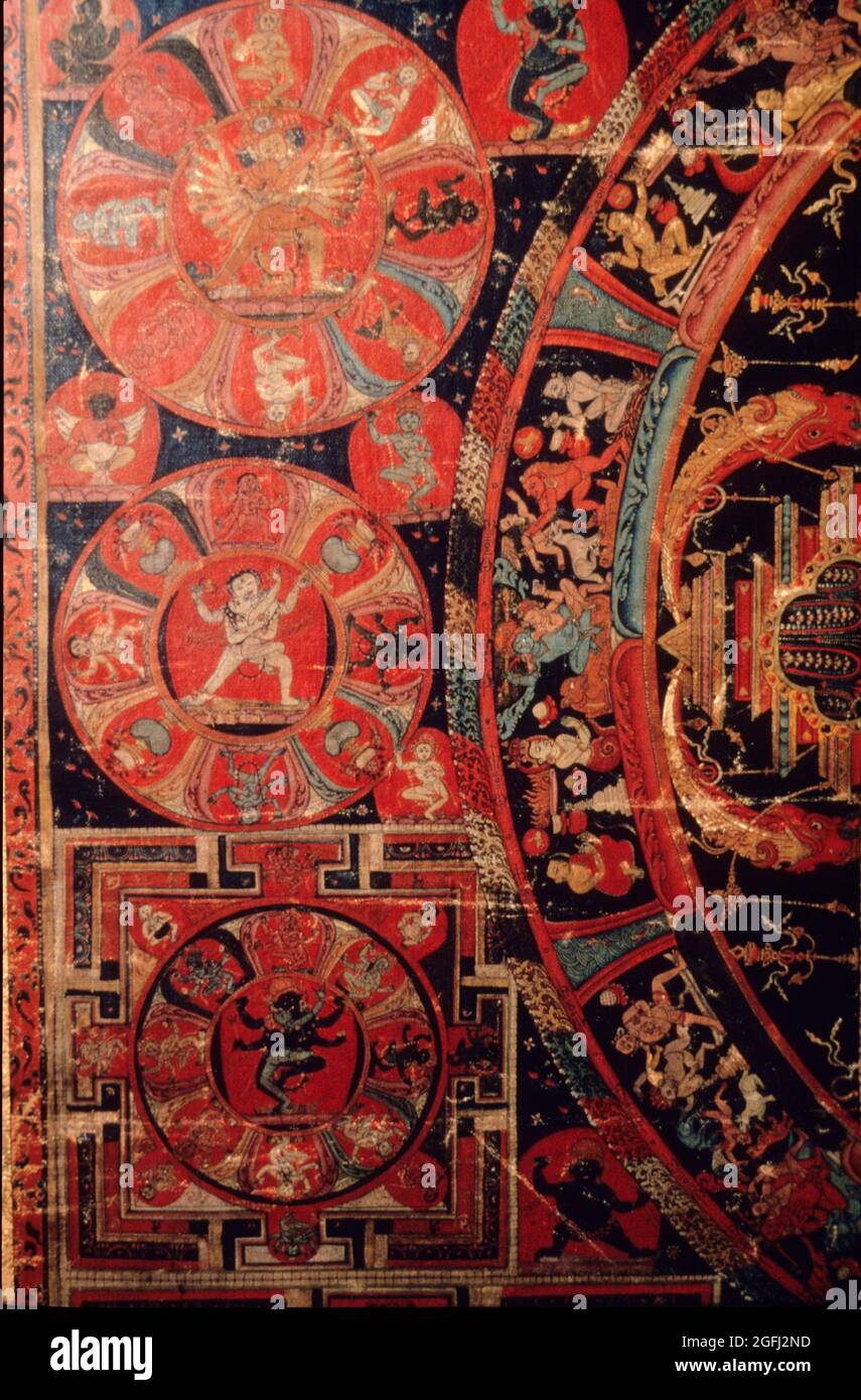 Tibet: Central Tibet 14th. Century A.D. Sakyapa Monastery Hevajra Mandala Cycle Left Central Mandalas. Stock Photo