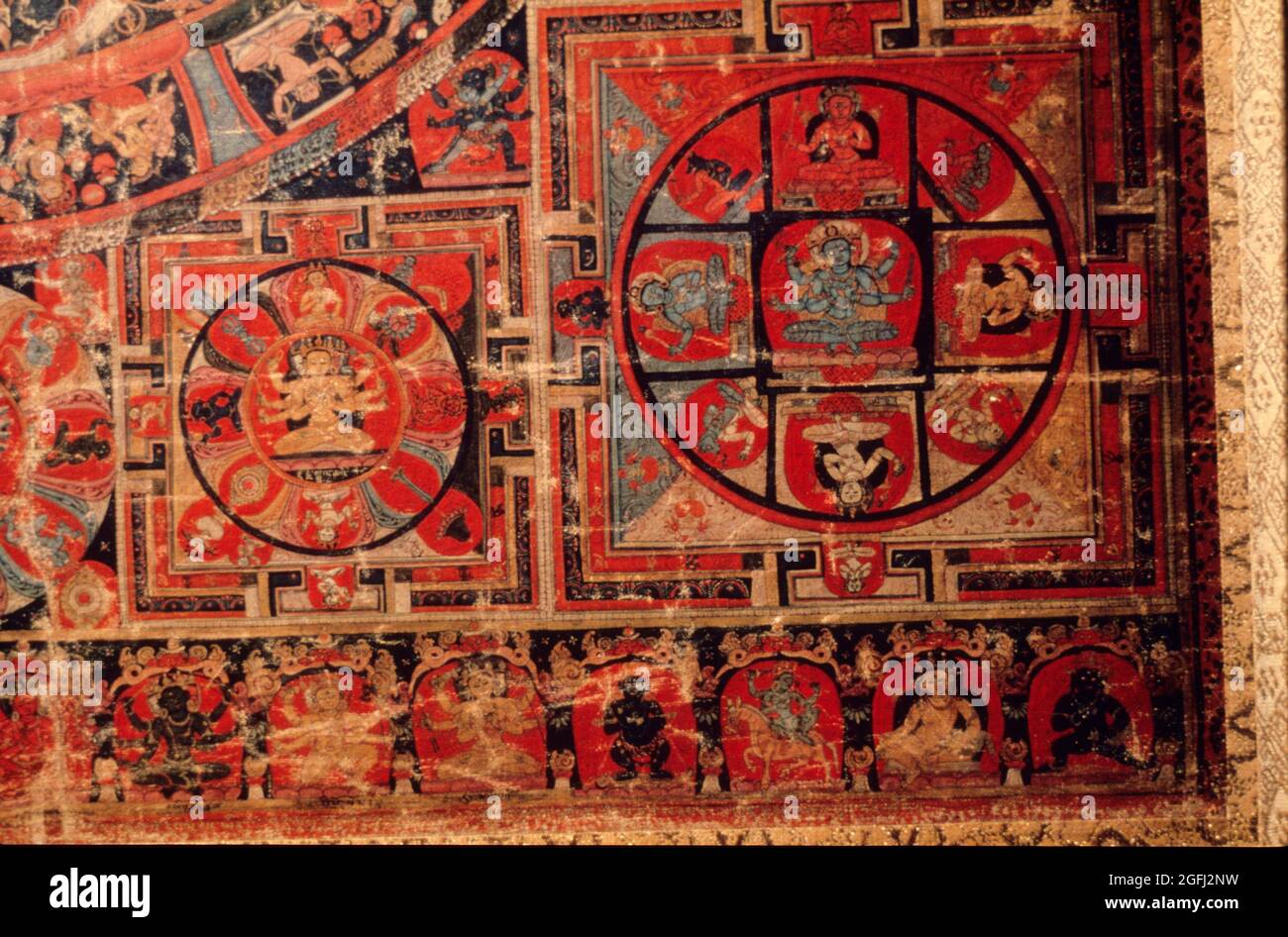 Tibet: Central Tibet 14th. Century A.D. Sakyapa Monastery Hevajra Mandala Cycle Bottom Right Mandalas. Stock Photo