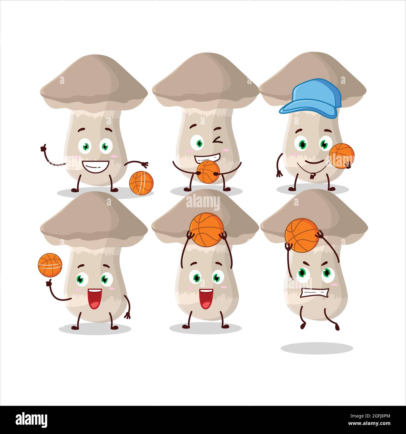 Talented toadstool cartoon character as a basketball athlete. Vector illustration Stock Vector