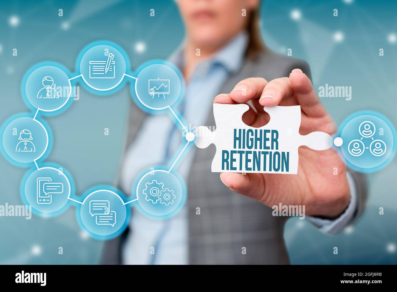 Conceptual display Higher Retention. Concept meaning ability of an  organization to retain its employees Business Woman Holding Jigsaw Puzzle  Piece Stock Photo - Alamy
