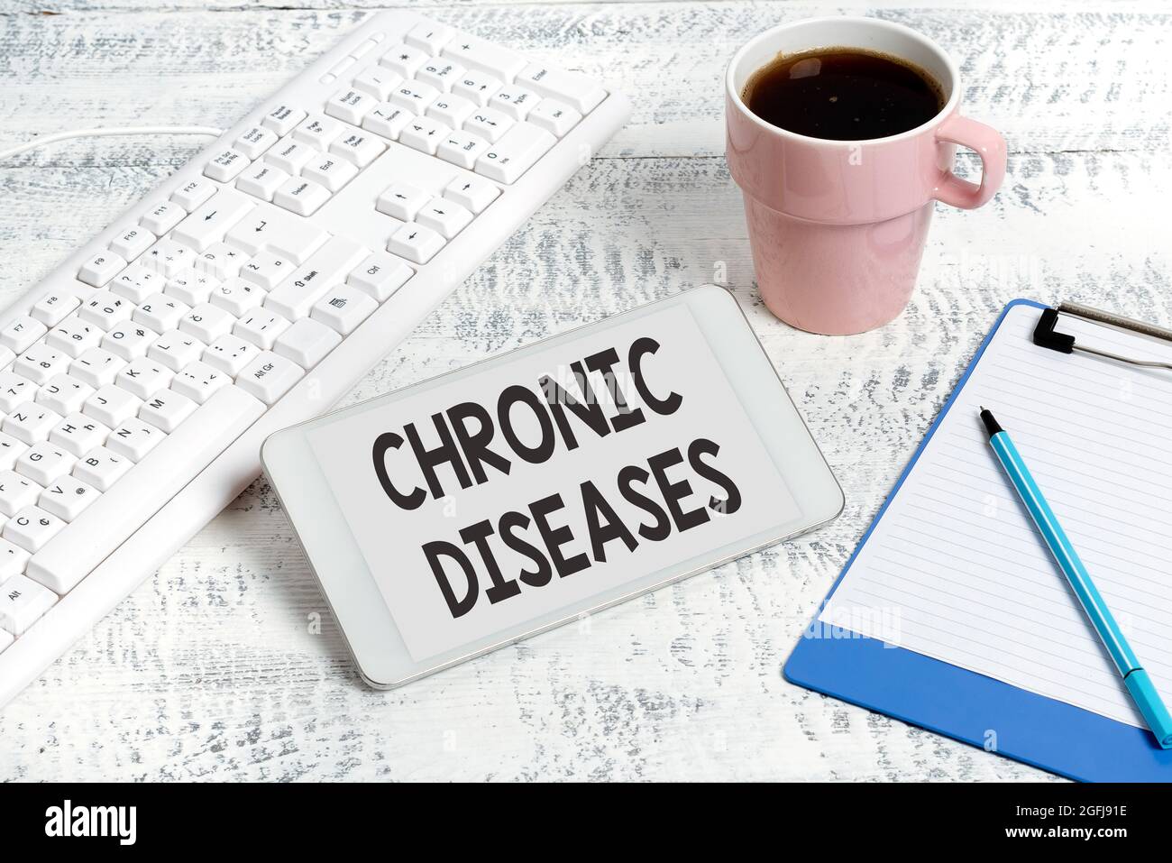 Inspiration showing sign Chronic Diseases. Business concept A disease or condition that lasts for longer time Wireless Communications Voice And Video Stock Photo