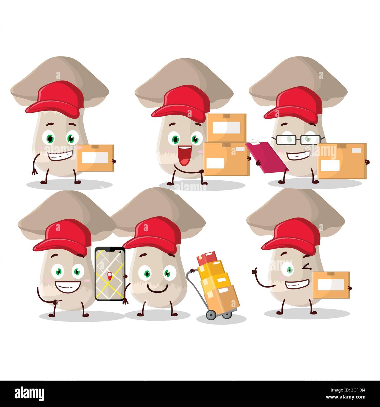 Cartoon character design of toadstool working as a courier. Vector illustration Stock Vector