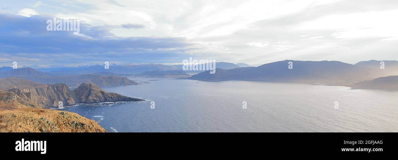 Beautiful view of fjord on Runde Norway. Coast of west Norway. Stock Photo