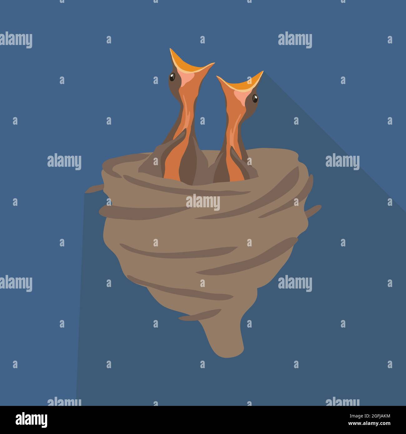Hungry baby birds in a nest icon, illustration Stock Vector