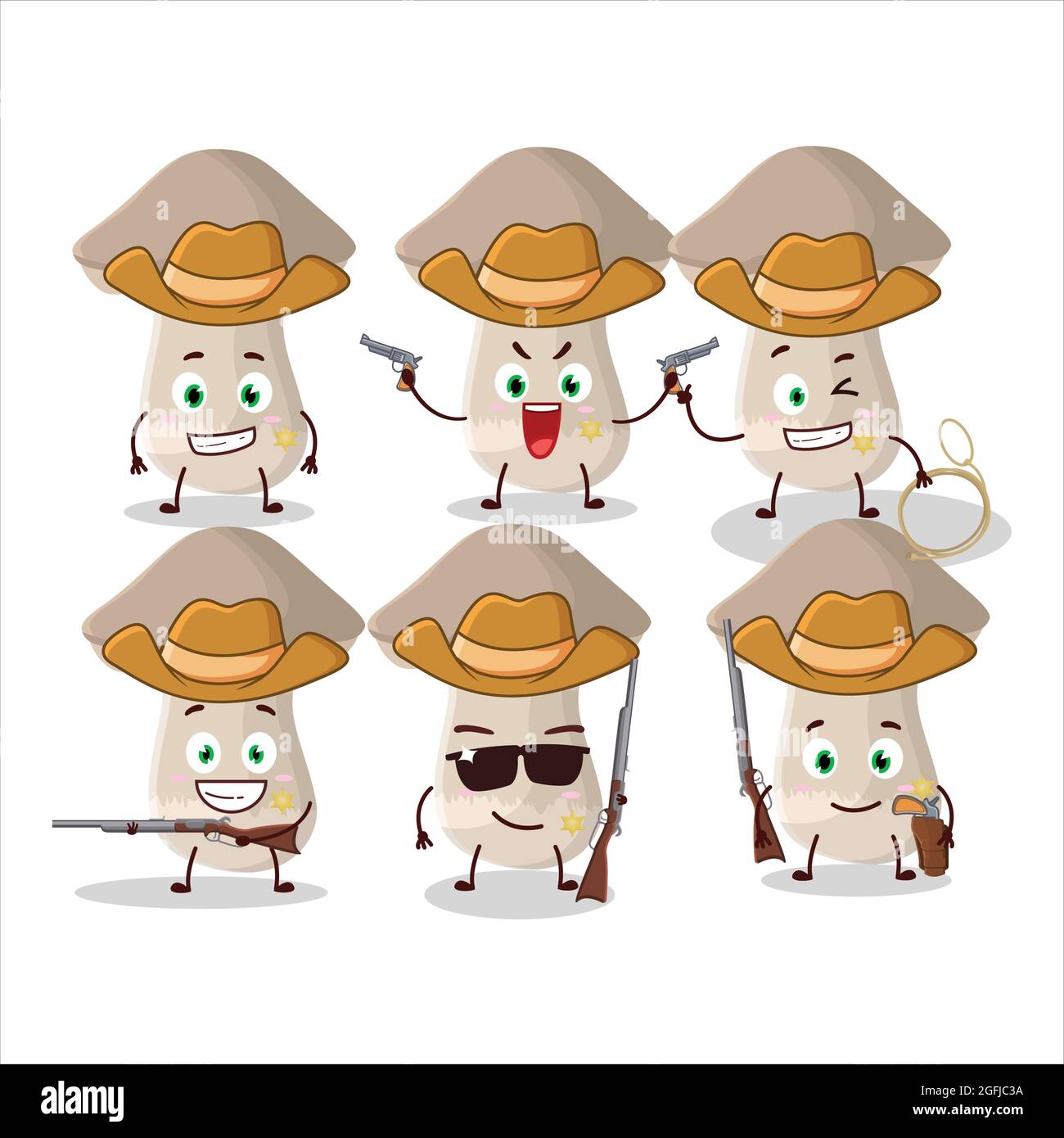 Cool cowboy toadstool cartoon character with a cute hat. Vector illustration Stock Vector