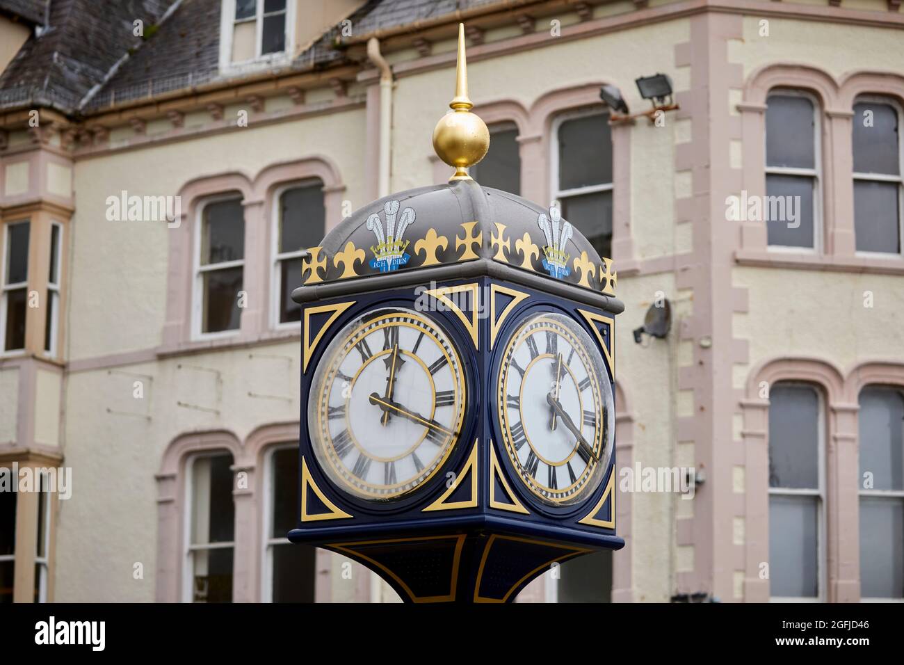 Colwyn Bay town centre Andrew Fraser Memorial Clock Trust by J. B. Joyce and Company of Whitchurch, Shropshire Stock Photo
