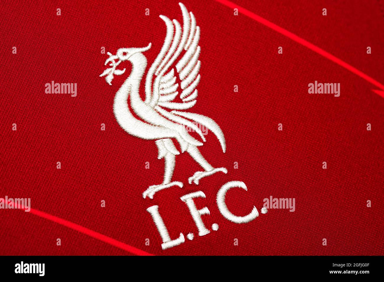 Close up of Liverpool FC kit 2020/21. Stock Photo