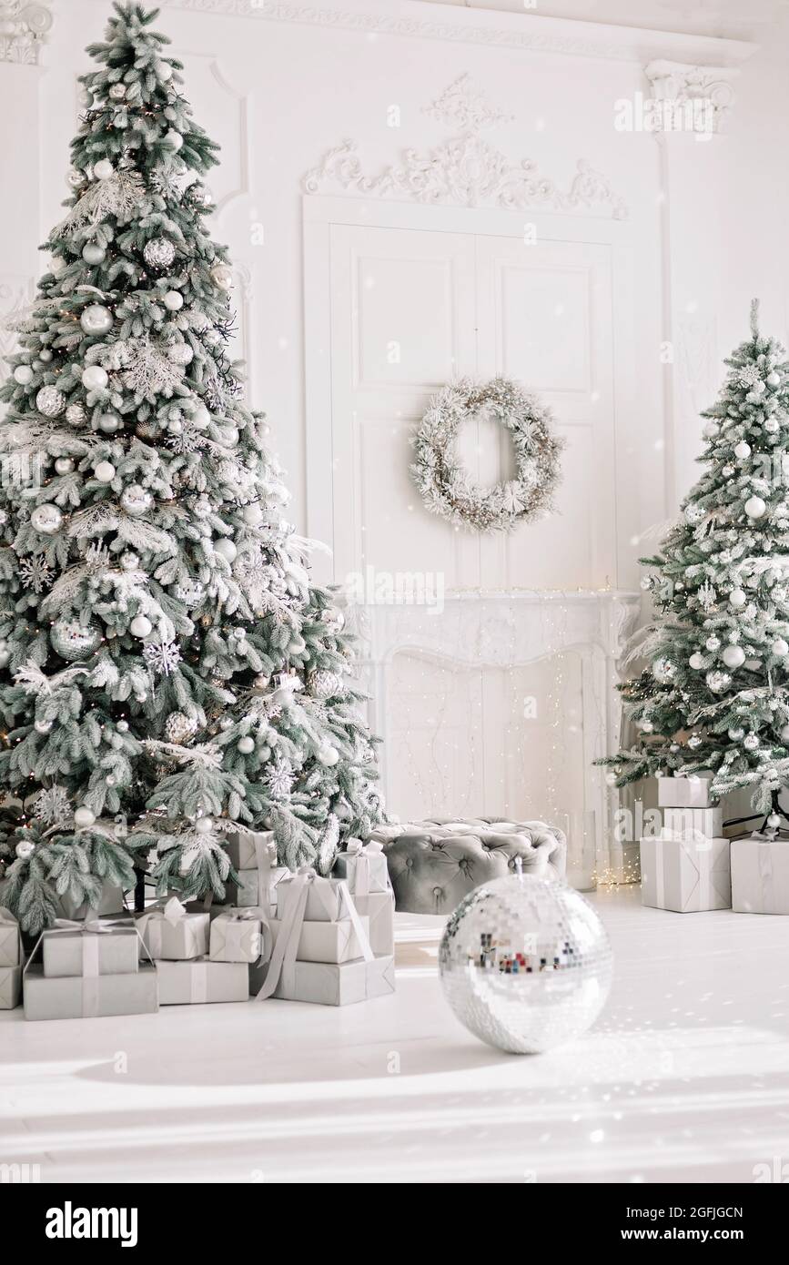 New Year Theme: Christmas Tree White and Silver Decorations Stock Image -  Image of bright, luxury: 86264129