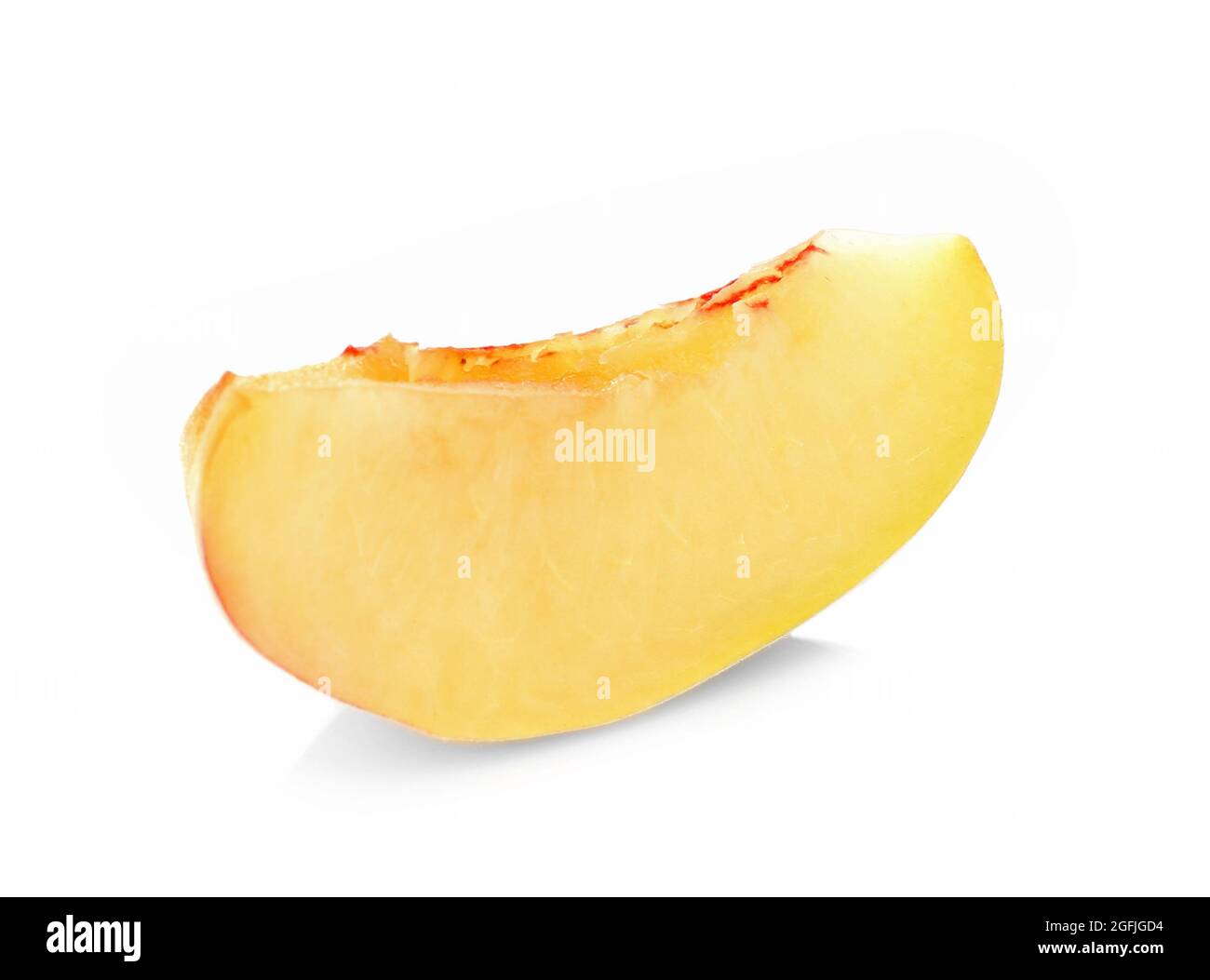Juicy ripe slice of peach isolated on white Stock Photo - Alamy