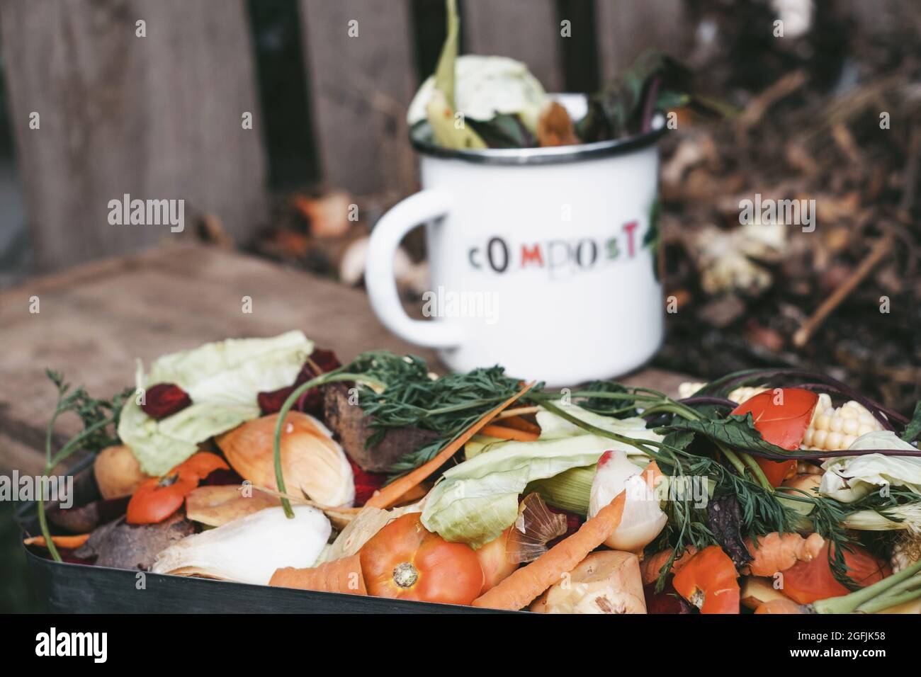 Vegetable leftovers for compost. Sustainable and zero waste. High quality photo Stock Photo