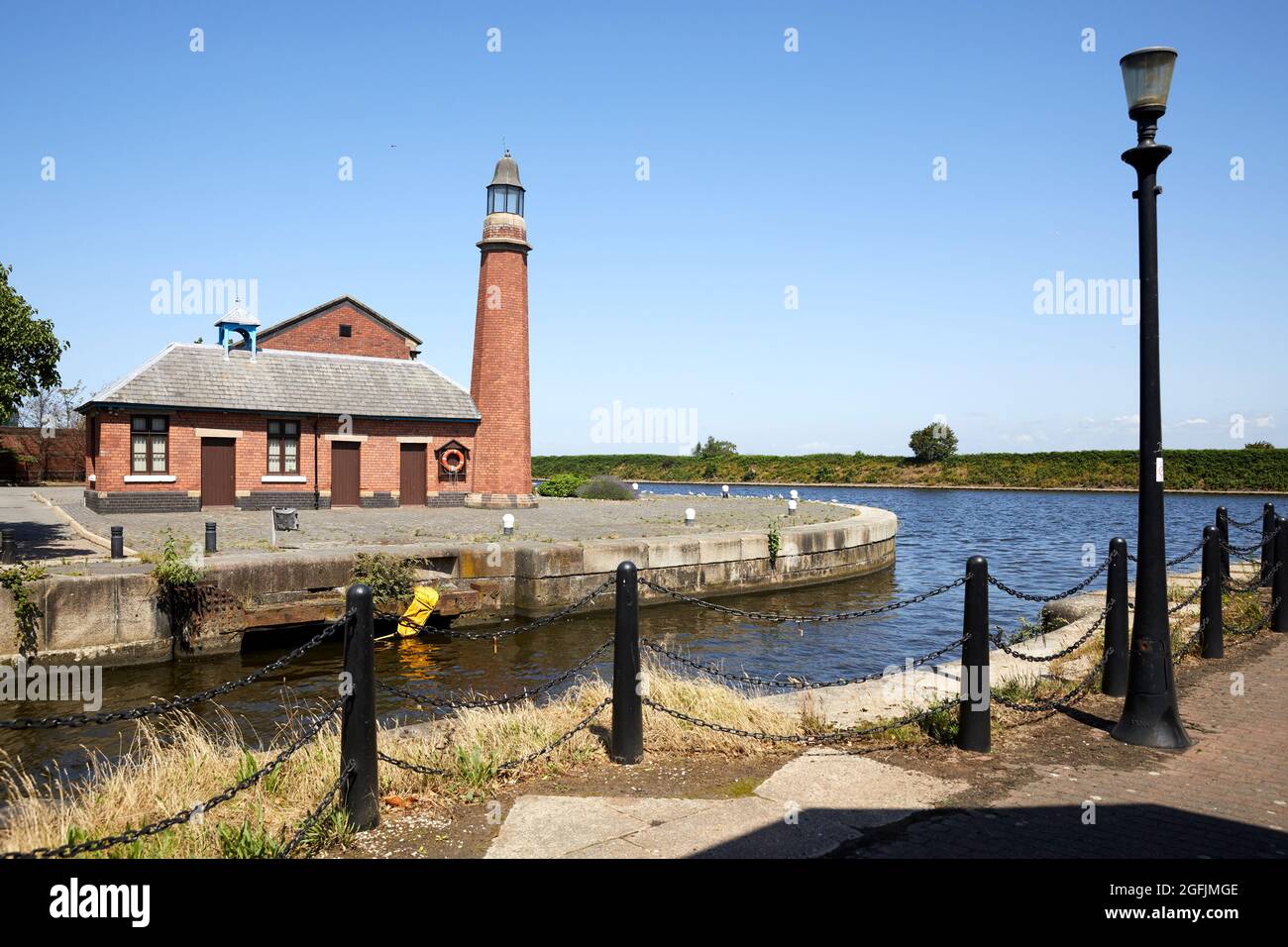Whitby Lighthouse, Ellesmere Port on the Manchester Ship Canal Ellesmere Port, Engineer George Robert Jebb was the designer Stock Photo