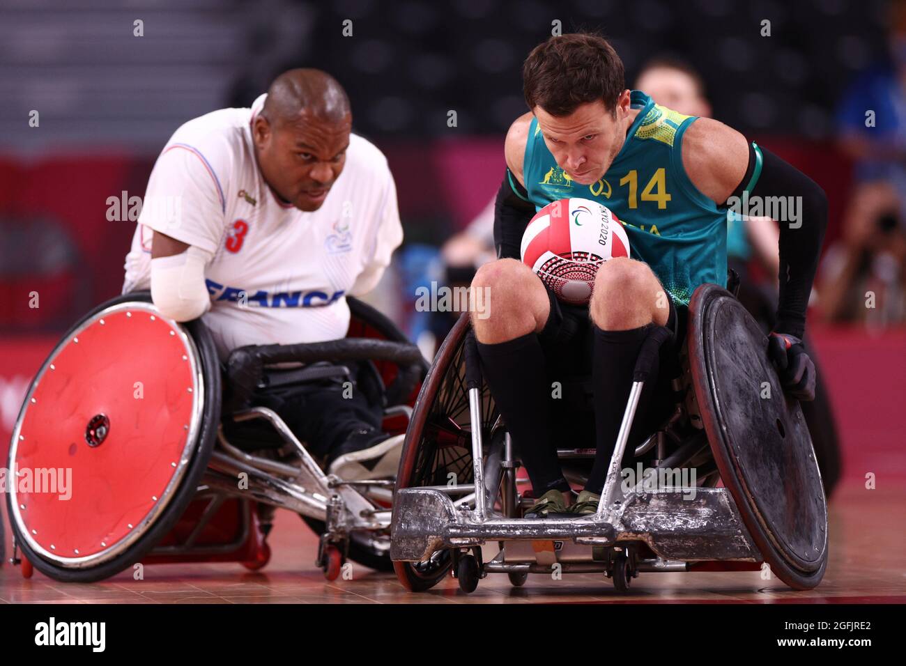 Tokyo 2020 Paralympic Games - Wheelchair Rugby - Mixed - Pool Phase A - France v Australia - Yoyogi National Tokyo, Japan - August 26, 2021. Andrew Edmondson of Australia