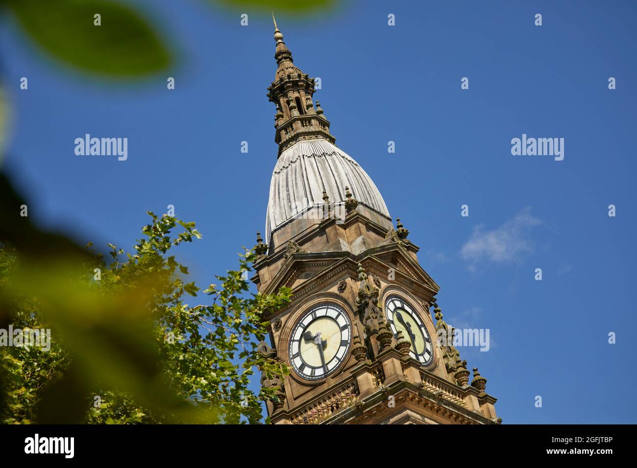 Town Centre Bolton, Lancashire  Bolton Town Hall clock tower Grade II* listed Victoria Square Stock Photo