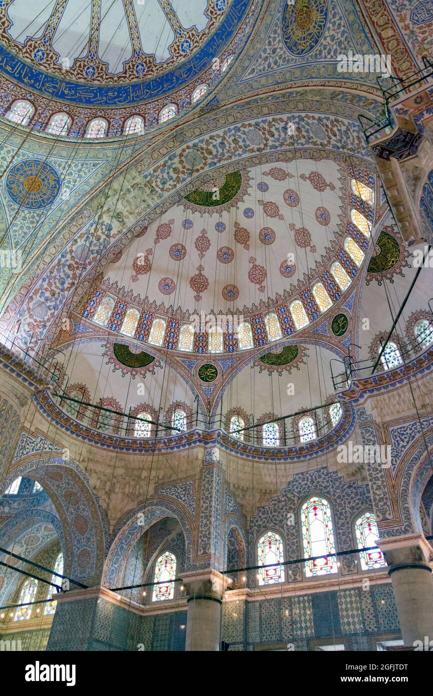 Interior of the Sultan Ahmed Mosque also known as the Blue Mosque ...