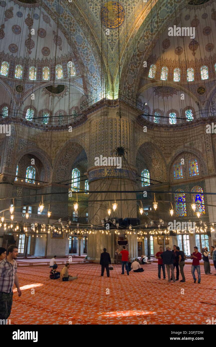 Interior of the Sultan Ahmed Mosque also known as the Blue Mosque ...