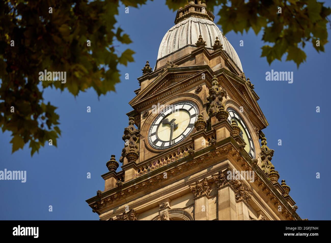Town Centre Bolton, Lancashire  Bolton Town Hall clock tower Grade II* listed Victoria Square Stock Photo