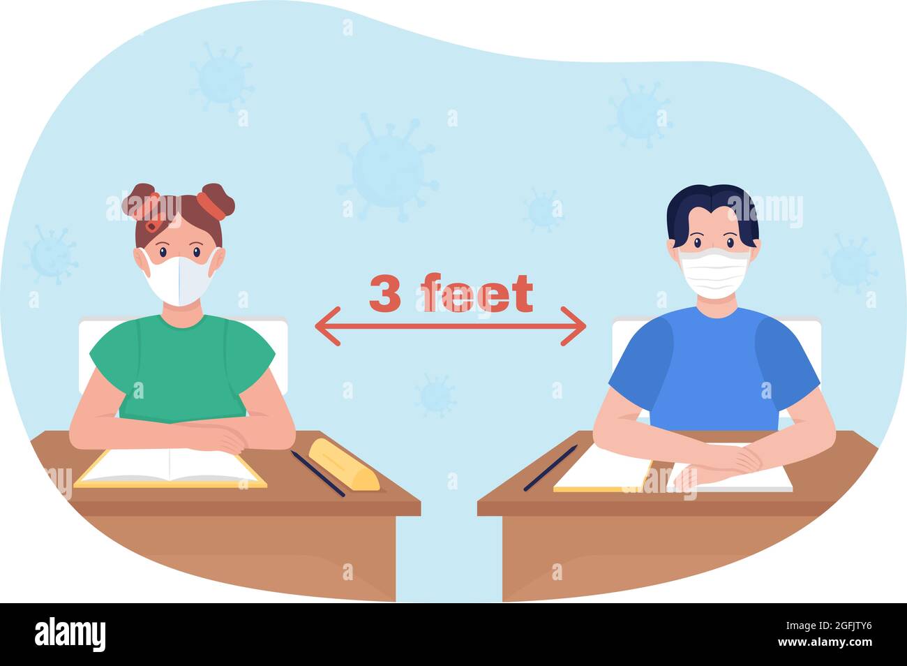 School lesson distancing 2D vector isolated illustration Stock Vector