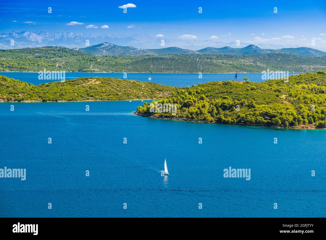 Panoramic view of amazing Adriatic coastline. Island of Rava near Dugi Otok, Croatia. Stock Photo