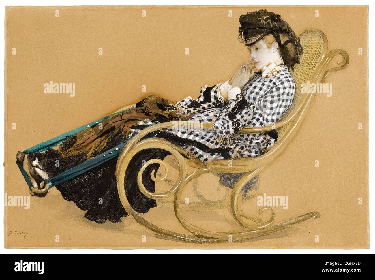 Jacques Joseph Tissot (James Tissot), drawing, Young Woman in a Rocking Chair, study for the painting 'The Last Evening', circa 1873 Stock Photo