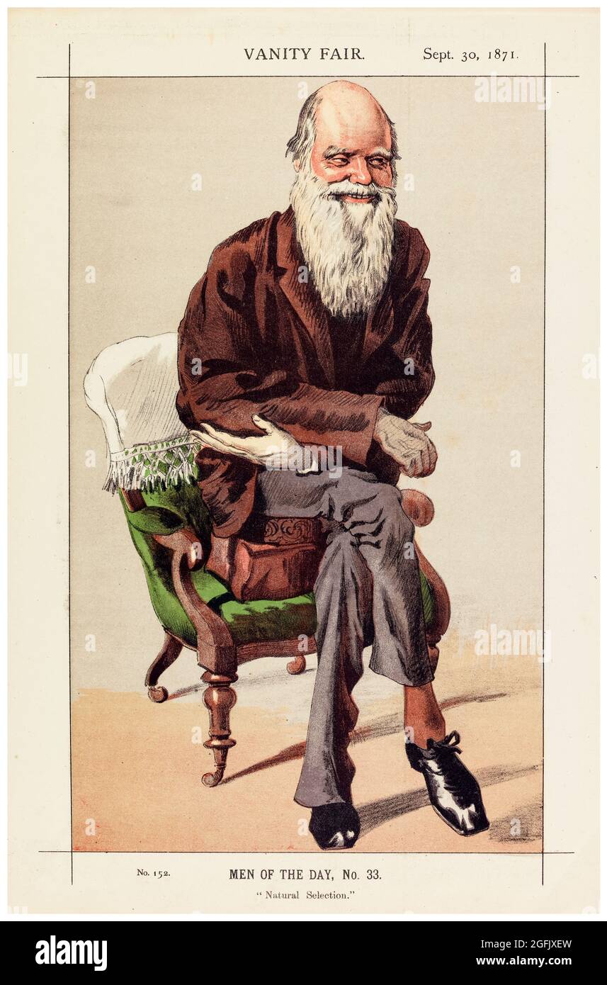 Jacques Joseph Tissot, (James Tissot), Charles Darwin, (1809-1882), Vanity Fair Men of the Day, No. 33, Natural Selection, caricature, 1871 Stock Photo