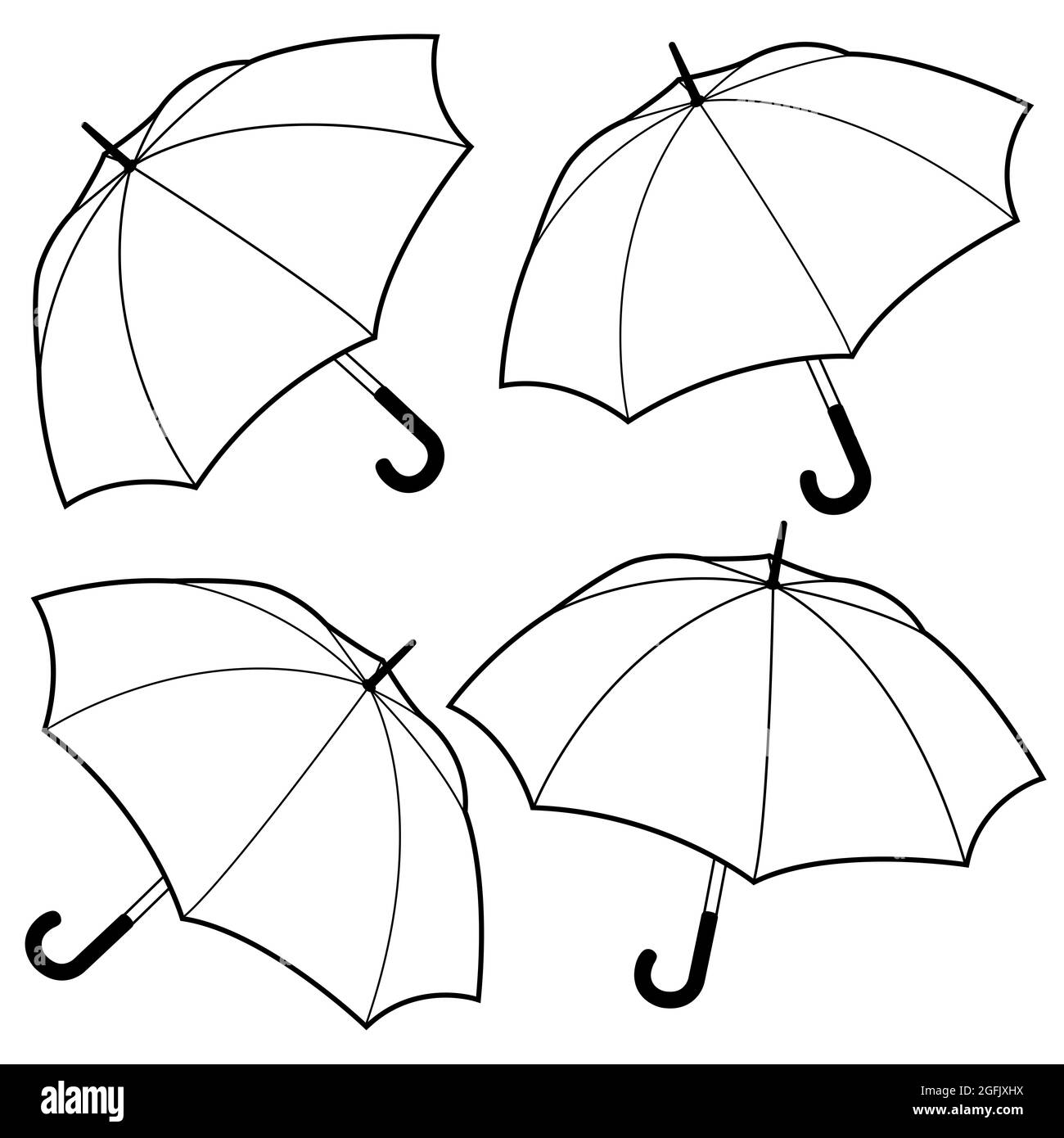Set of umbrellas. Black and white coloring page Stock Photo - Alamy